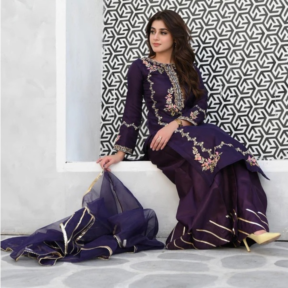 Pakistani Elegant Purple Embroidered Dress